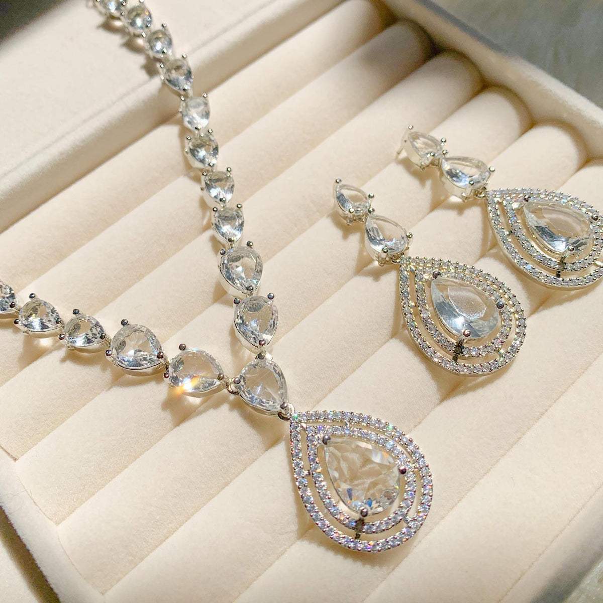 Bridal Necklace Set AD Diamond Jewelry Set Diamond Necklace Silver Wedding Jewelry Crystal Wedding Jewelry Set