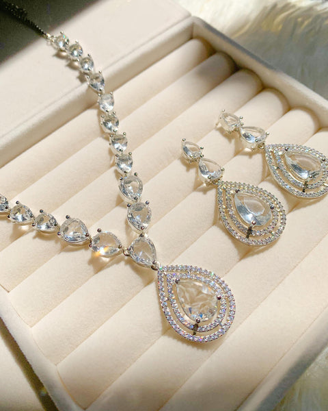 Bridal Necklace Set AD Diamond Jewelry Set Diamond Necklace Silver Wedding Jewelry Crystal Wedding Jewelry Set
