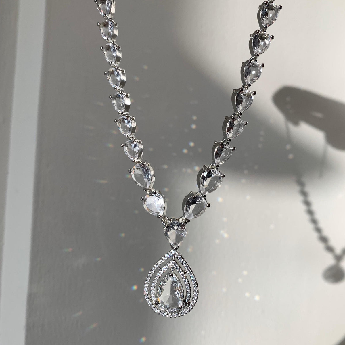 Bridal Necklace Set AD Diamond Jewelry Set Diamond Necklace Silver Wedding Jewelry Crystal Wedding Jewelry Set