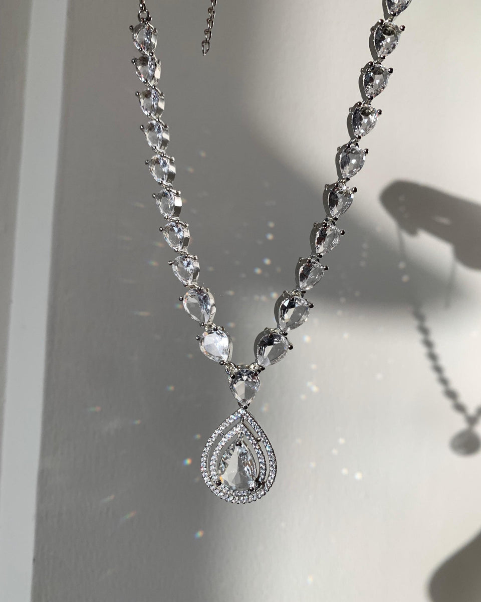 Bridal Necklace Set AD Diamond Jewelry Set Diamond Necklace Silver Wedding Jewelry Crystal Wedding Jewelry Set
