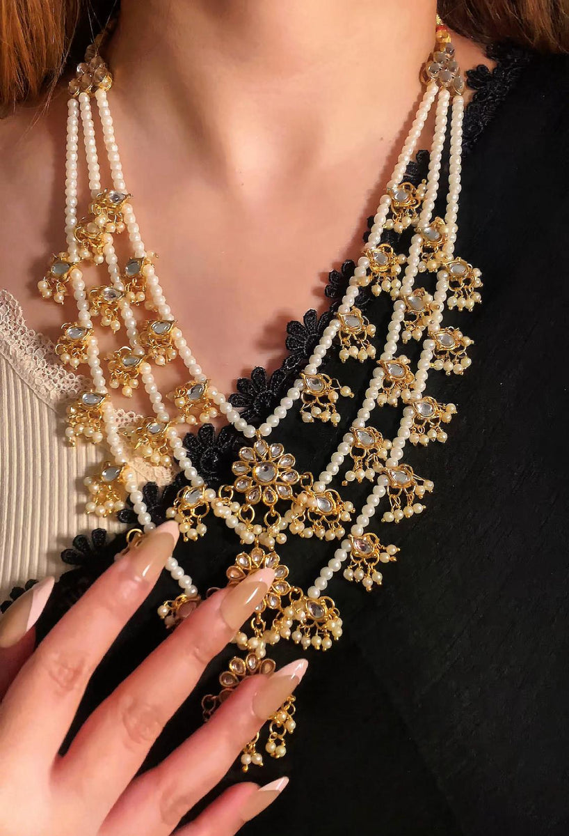 Pearl Kundan Jewelry Set | Indian Bridal Necklace & Earrings | Polki Wedding Jewelry | Dulhan Jewelry | Sabyasachi Wedding Jewelry