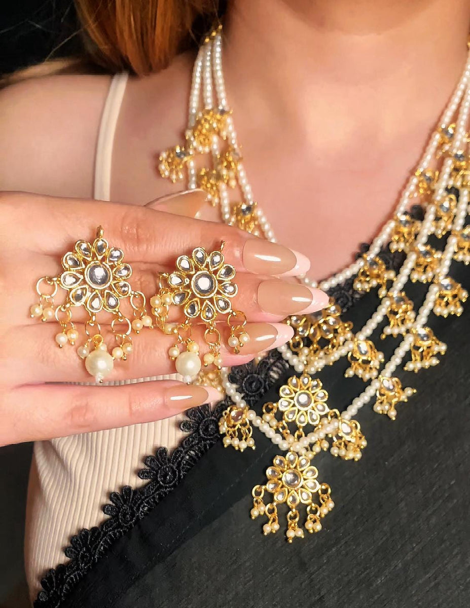 Pearl Kundan Jewelry Set | Indian Bridal Necklace & Earrings | Polki Wedding Jewelry | Dulhan Jewelry | Sabyasachi Wedding Jewelry