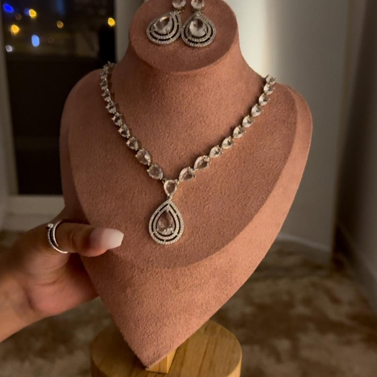 Bridal Necklace Set AD Diamond Jewelry Set Diamond Necklace Silver Wedding Jewelry Crystal Wedding Jewelry Set