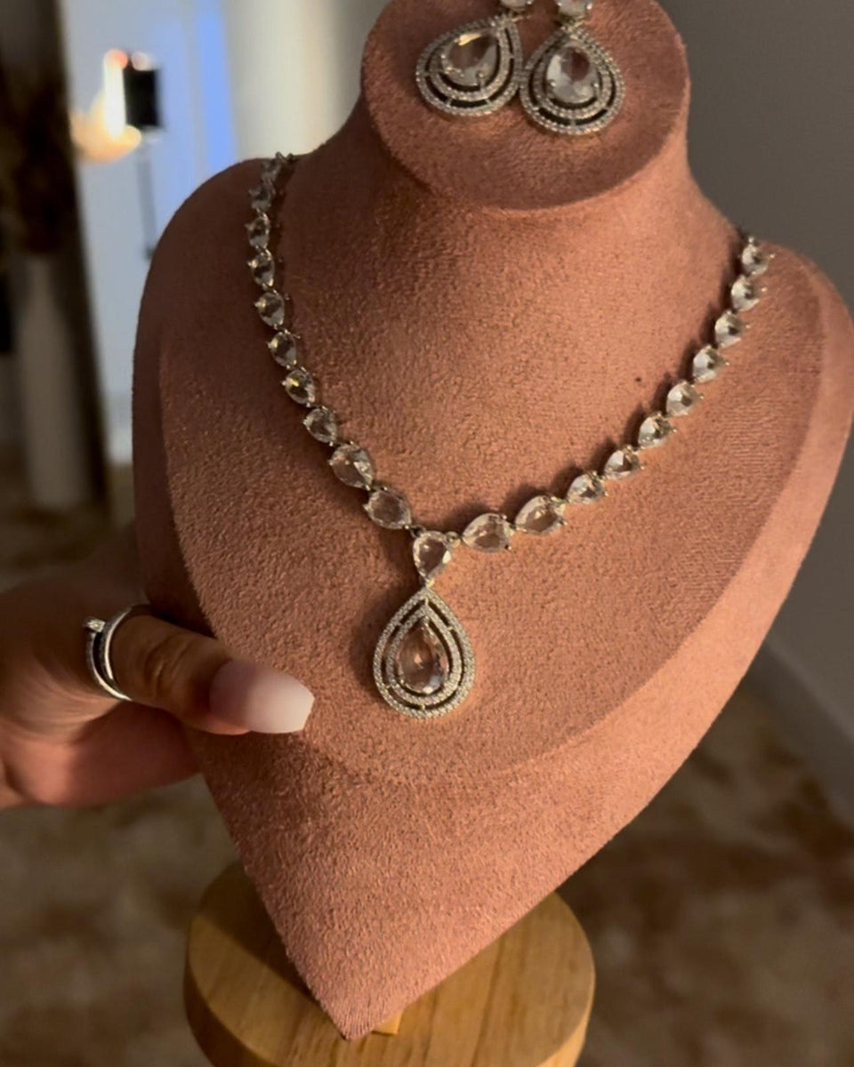 Bridal Necklace Set AD Diamond Jewelry Set Diamond Necklace Silver Wedding Jewelry Crystal Wedding Jewelry Set