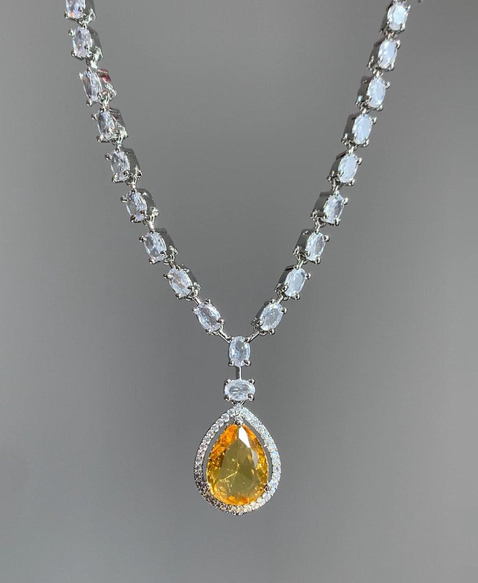 Deepika Padukone Inspired Yellow Diamond Necklace | Sabyasachi Style Jewelry | American Diamond Canary Yellow Bridal Set