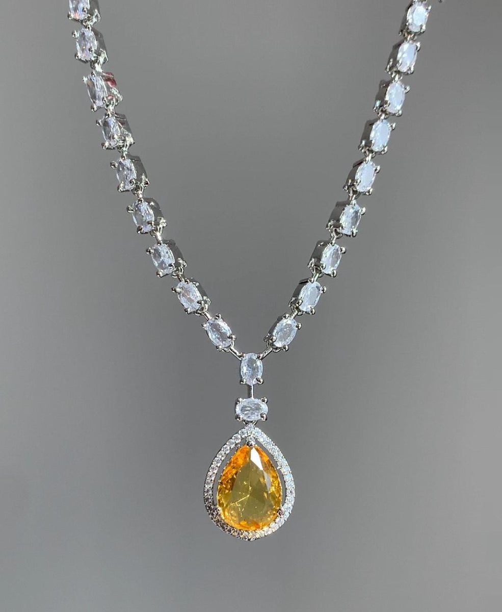 Deepika Padukone Inspired Yellow Diamond Necklace | Sabyasachi Style Jewelry | American Diamond Canary Yellow Bridal Set