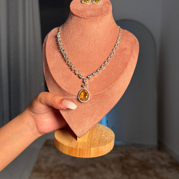 Deepika Padukone Inspired Yellow Diamond Necklace | Sabyasachi Style Jewelry | American Diamond Canary Yellow Bridal Set