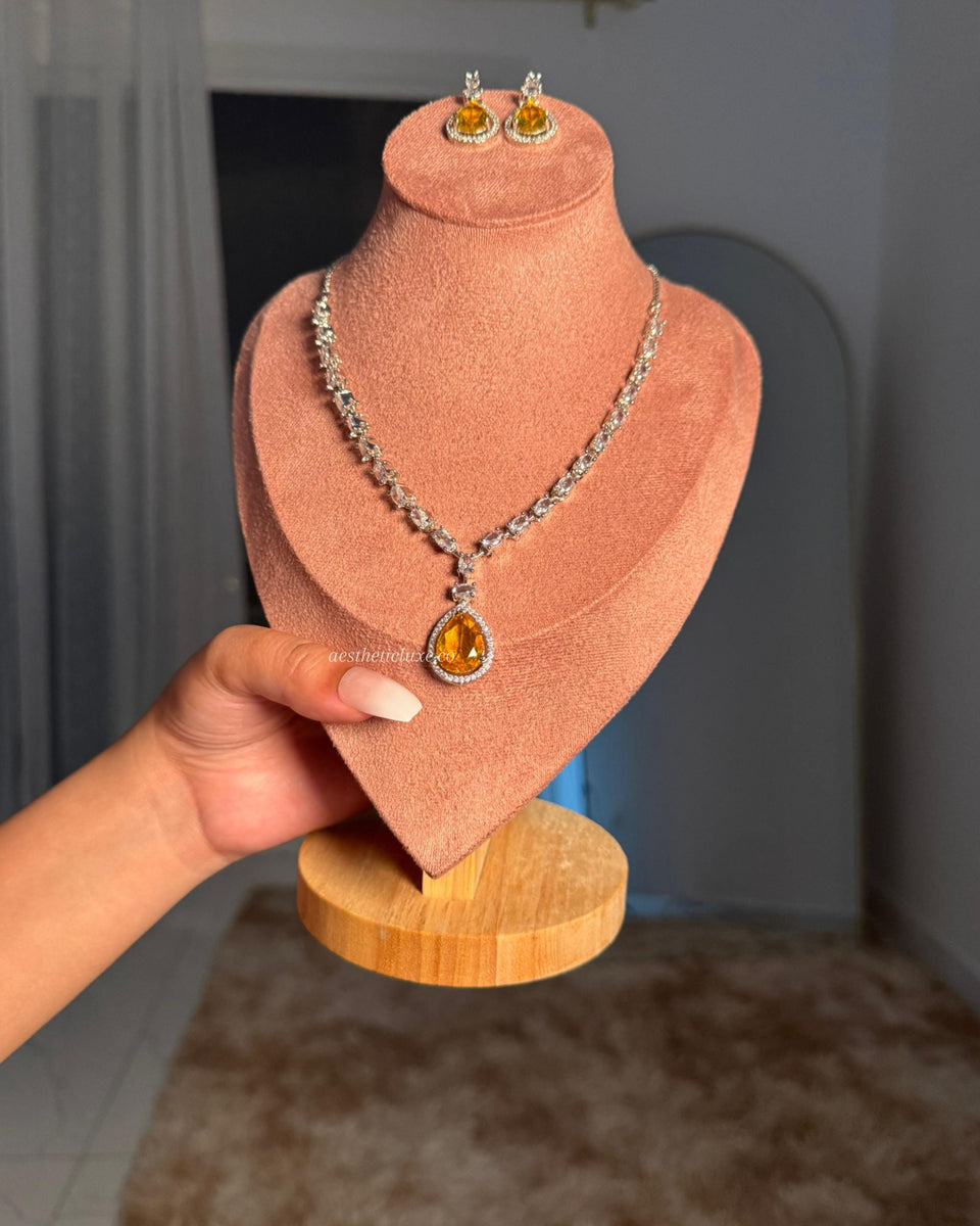 Deepika Padukone Inspired Yellow Diamond Necklace | Sabyasachi Style Jewelry | American Diamond Canary Yellow Bridal Set