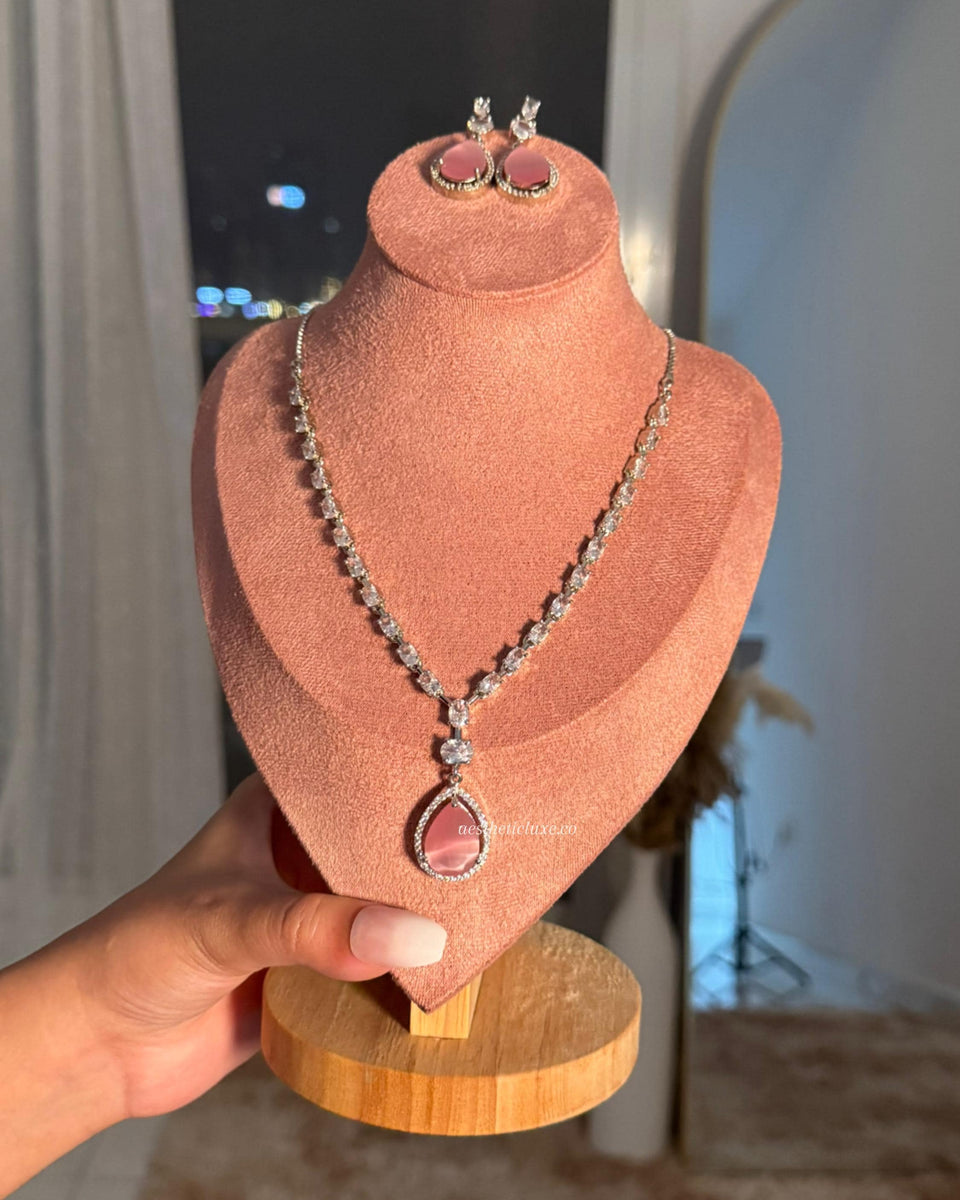 Pink Zircon Bridal Necklace Set | Sabyasachi Inspired Choker Jewelry | Indian Wedding Jewelry | Bollywood Statement Necklace for Her