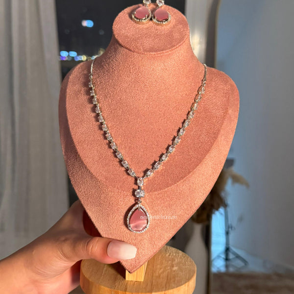 Pink Zircon Bridal Necklace Set | Sabyasachi Inspired Choker Jewelry | Indian Wedding Jewelry | Bollywood Statement Necklace for Her