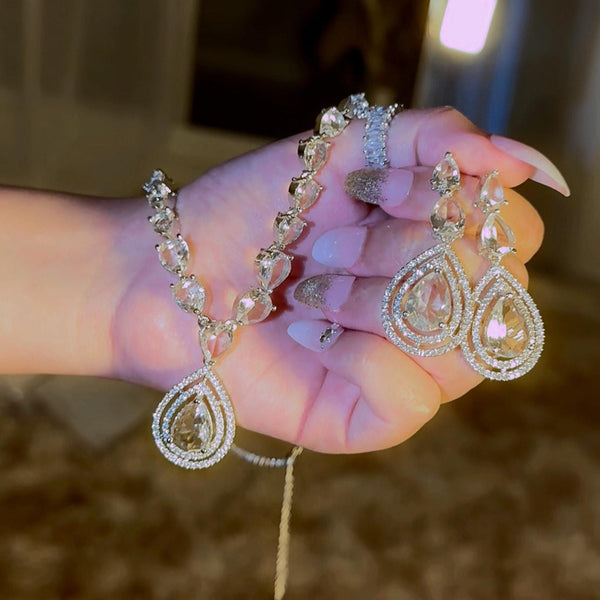 Bridal Necklace Set AD Diamond Jewelry Set Diamond Necklace Silver Wedding Jewelry Crystal Wedding Jewelry Set