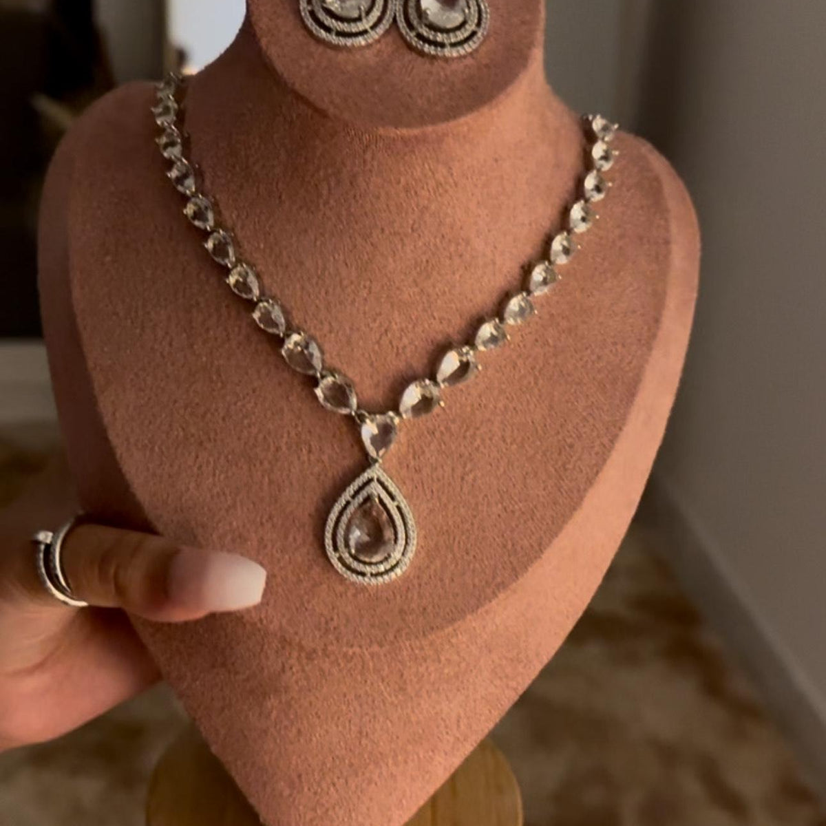 Bridal Necklace Set AD Diamond Jewelry Set Diamond Necklace Silver Wedding Jewelry Crystal Wedding Jewelry Set