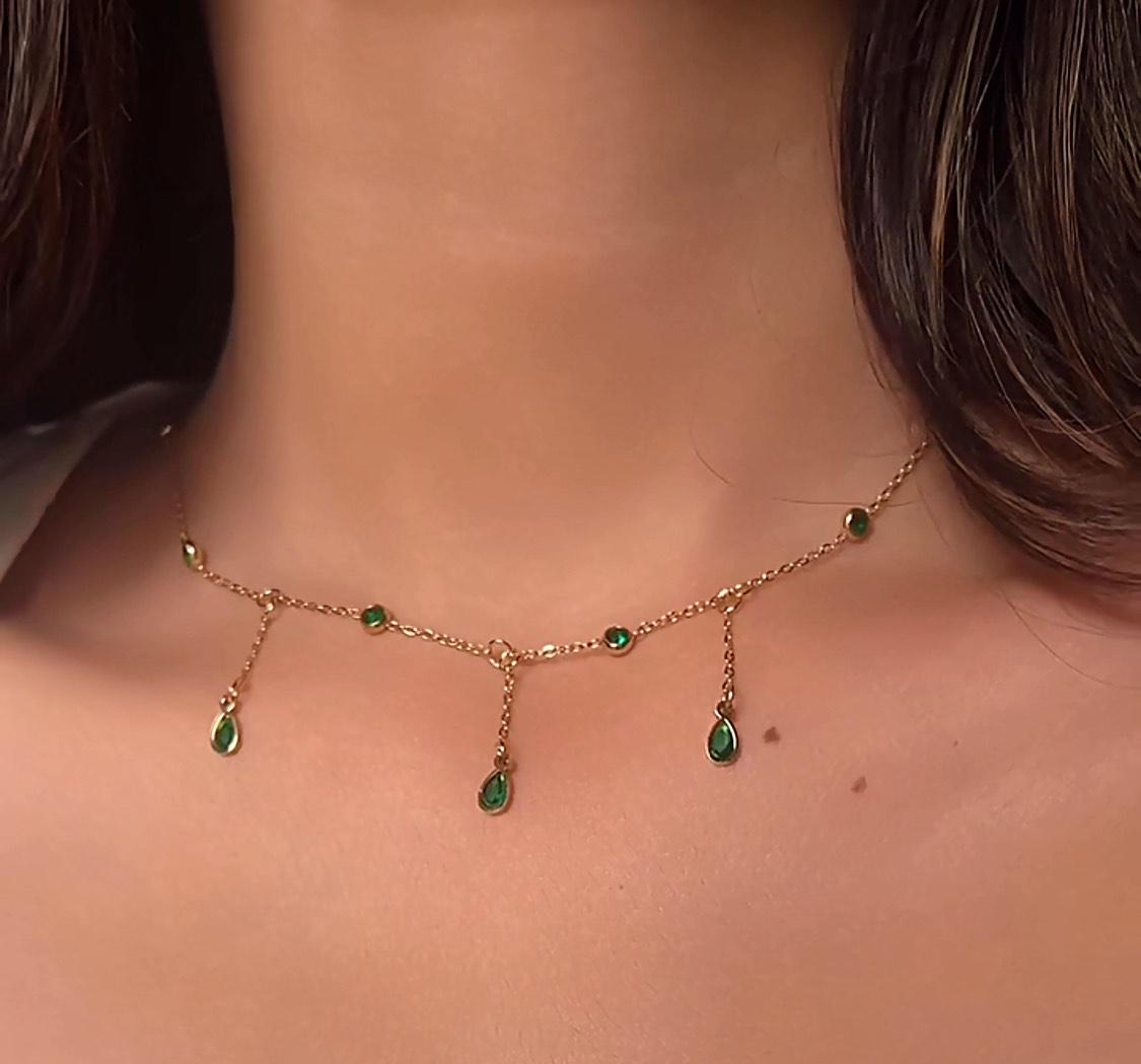 Emerald Teardrop Necklace, May Birthstone Gold Necklace, Dainty Layering Jewelry, Green Gemstone Drop Charm Chain for Women
