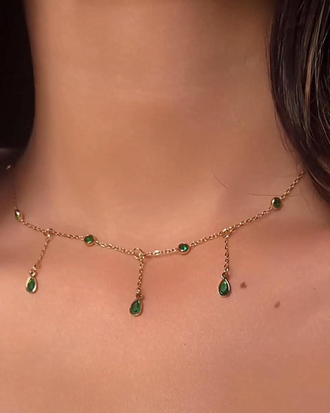 Emerald Teardrop Necklace, May Birthstone Gold Necklace, Dainty Layering Jewelry, Green Gemstone Drop Charm Chain for Women