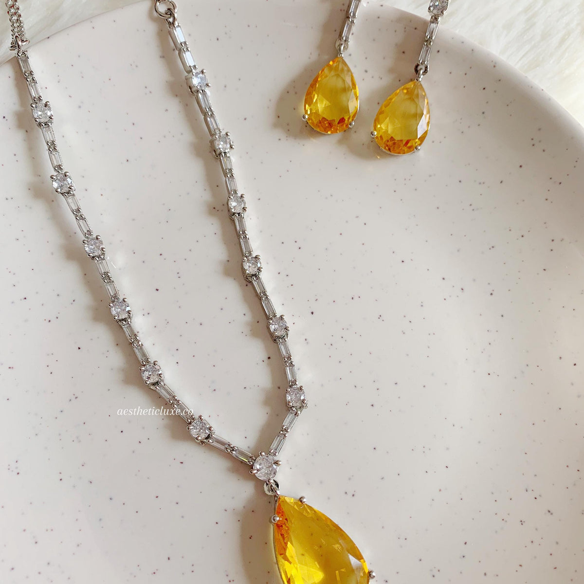 Deepika Padukone Inspired Yellow Diamond Necklace, Sabyasachi Style Jewelry, American Diamond Canary Yellow Stone Set CZ