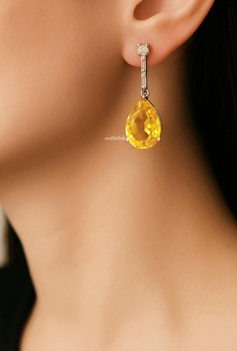 Deepika Padukone Inspired Yellow Diamond Necklace, Sabyasachi Style Jewelry, American Diamond Canary Yellow Stone Set CZ
