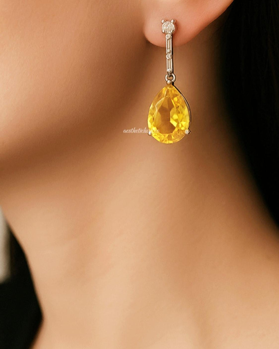 Deepika Padukone Inspired Yellow Diamond Necklace, Sabyasachi Style Jewelry, American Diamond Canary Yellow Stone Set CZ