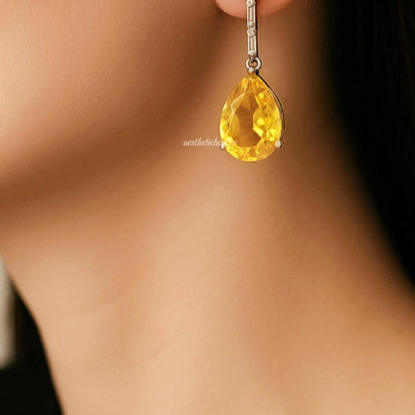 Deepika Padukone Inspired Yellow Diamond Necklace, Sabyasachi Style Jewelry, American Diamond Canary Yellow Stone Set CZ