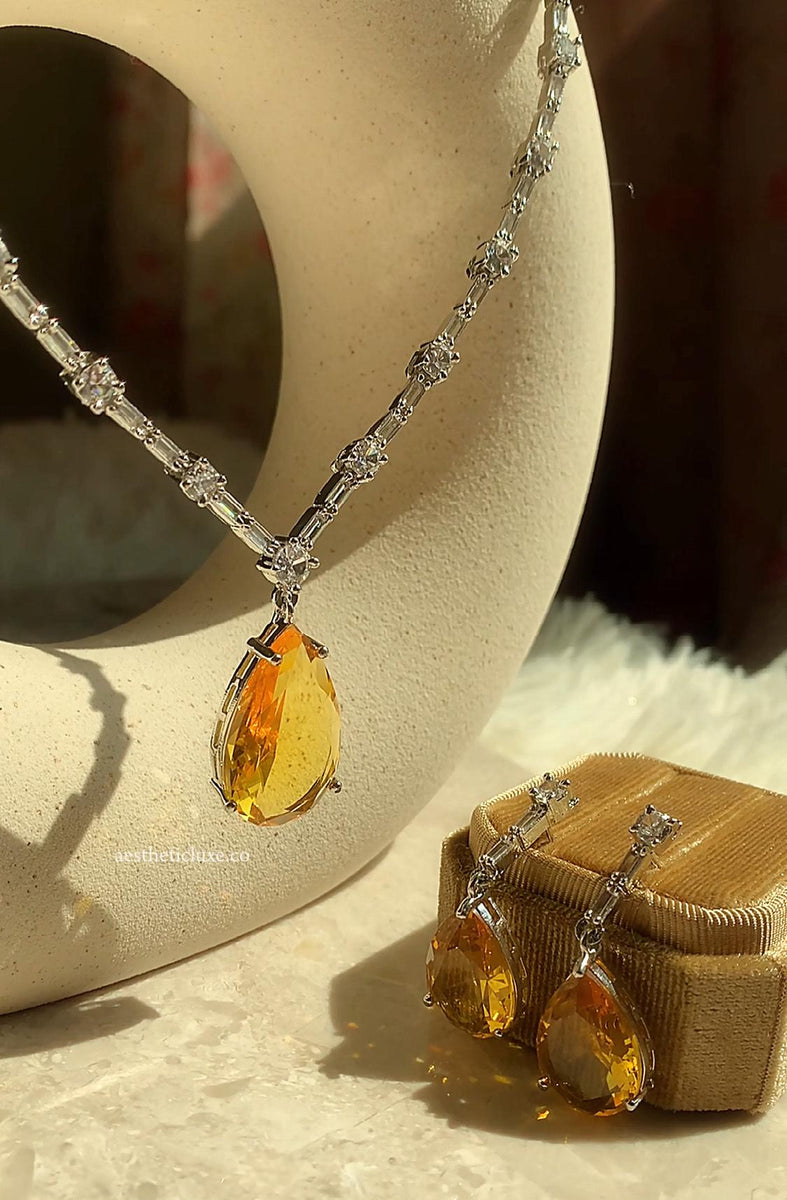 Deepika Padukone Inspired Yellow Diamond Necklace, Sabyasachi Style Jewelry, American Diamond Canary Yellow Stone Set CZ