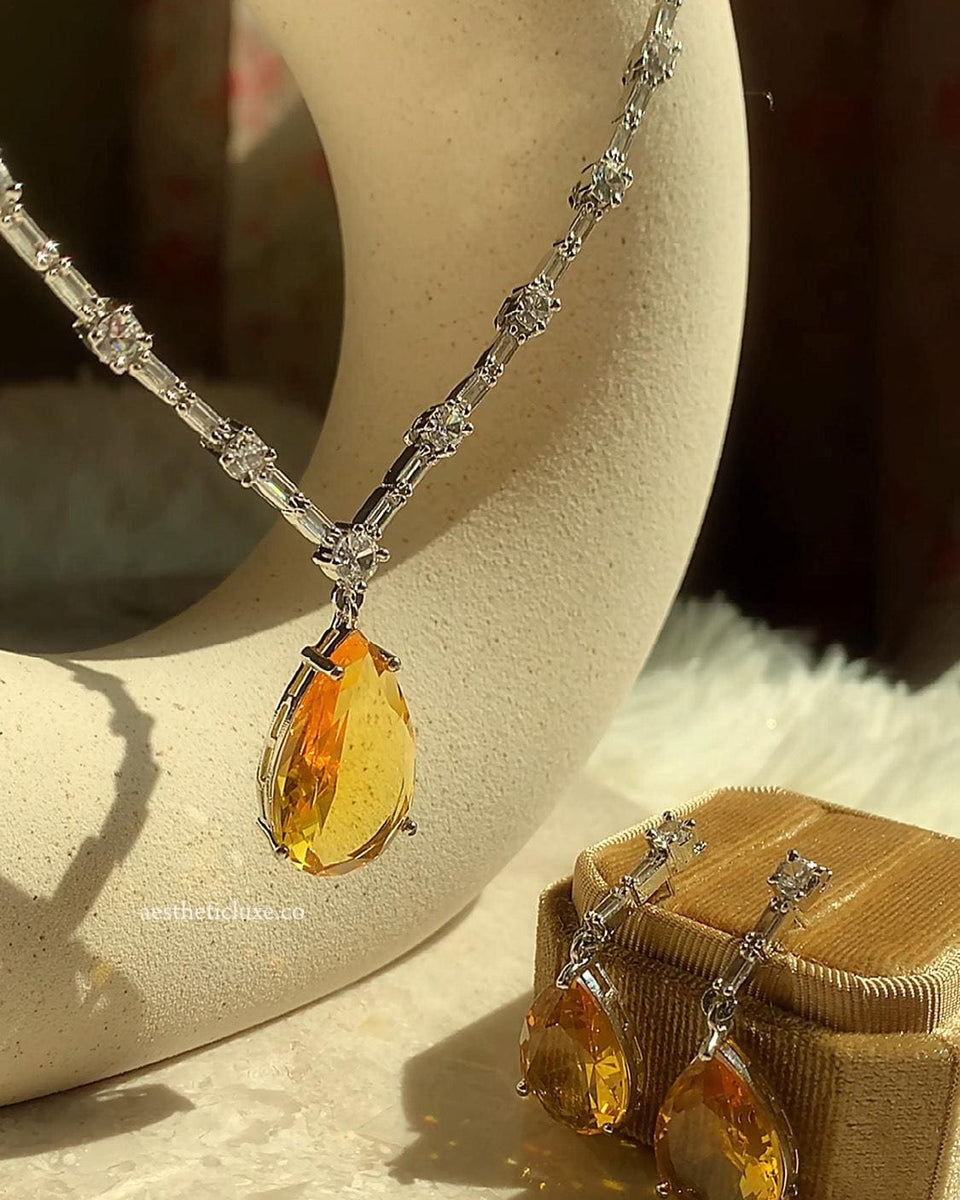Deepika Padukone Inspired Yellow Diamond Necklace, Sabyasachi Style Jewelry, American Diamond Canary Yellow Stone Set CZ