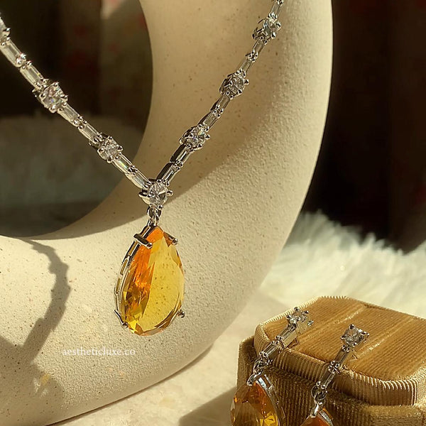 Deepika Padukone Inspired Yellow Diamond Necklace, Sabyasachi Style Jewelry, American Diamond Canary Yellow Stone Set CZ