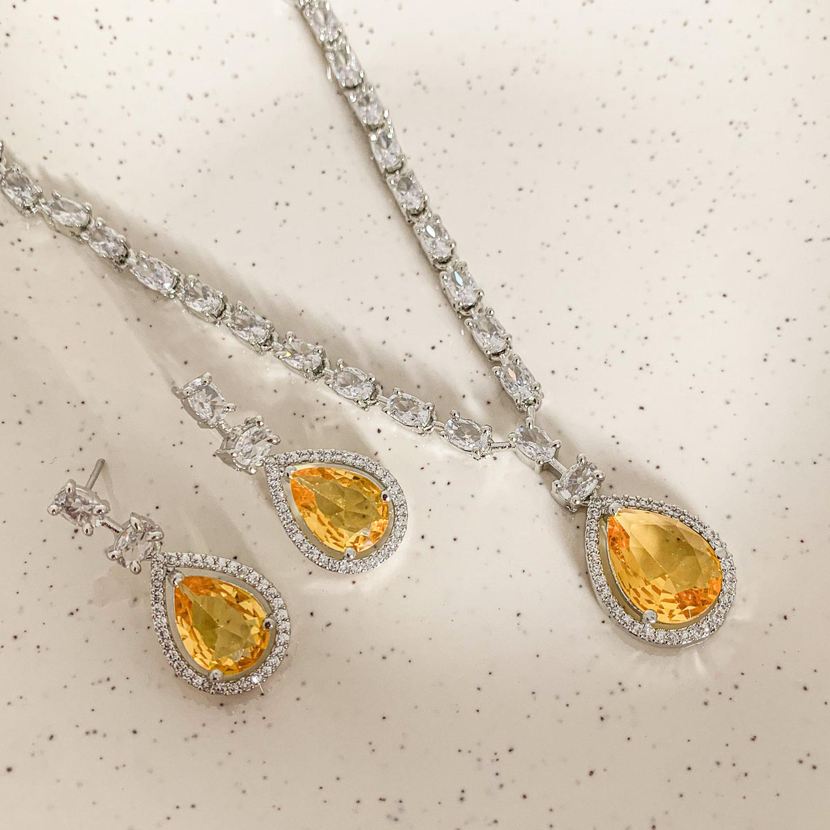 Deepika Padukone Inspired Yellow Diamond Necklace | Sabyasachi Style Jewelry | American Diamond Canary Yellow Bridal Set