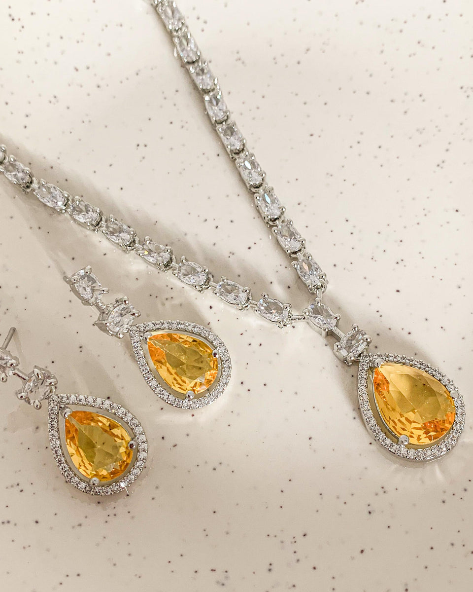 Deepika Padukone Inspired Yellow Diamond Necklace | Sabyasachi Style Jewelry | American Diamond Canary Yellow Bridal Set
