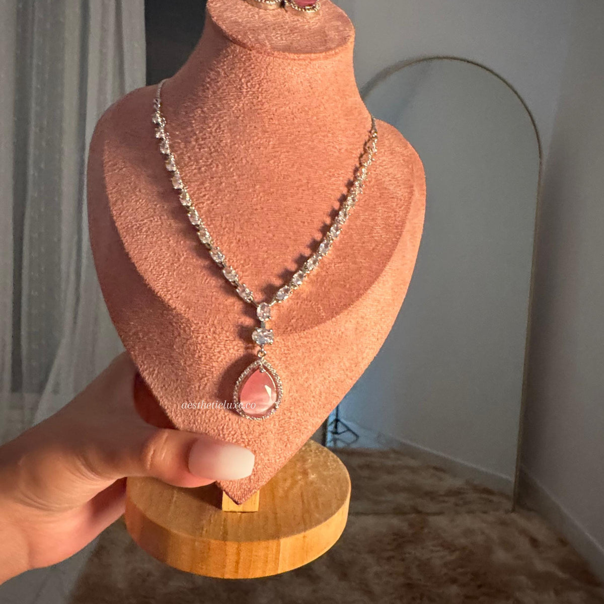 Pink Zircon Bridal Necklace Set | Sabyasachi Inspired Choker Jewelry | Indian Wedding Jewelry | Bollywood Statement Necklace for Her