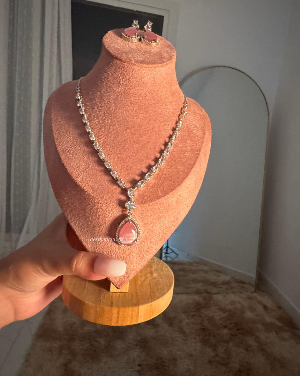 Pink Zircon Bridal Necklace Set | Sabyasachi Inspired Choker Jewelry | Indian Wedding Jewelry | Bollywood Statement Necklace for Her