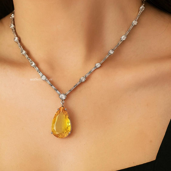 Deepika Padukone Inspired Yellow Diamond Necklace, Sabyasachi Style Jewelry, American Diamond Canary Yellow Stone Set CZ
