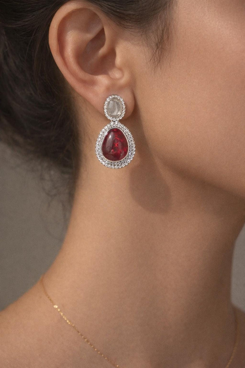 Multicolor Kundan Polki Statement Necklace | Silver Tone CZ Stone Necklace | Bridal & Festive Jewelry Set