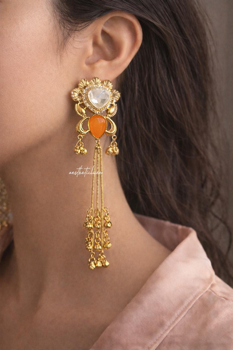 Kashmiri Yellow Canary Earrings | Gold-Tone Kundan Indian Bridal Polki Jewelry