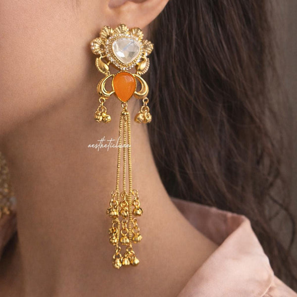 Kashmiri Yellow Canary Earrings | Gold-Tone Kundan Indian Bridal Polki Jewelry