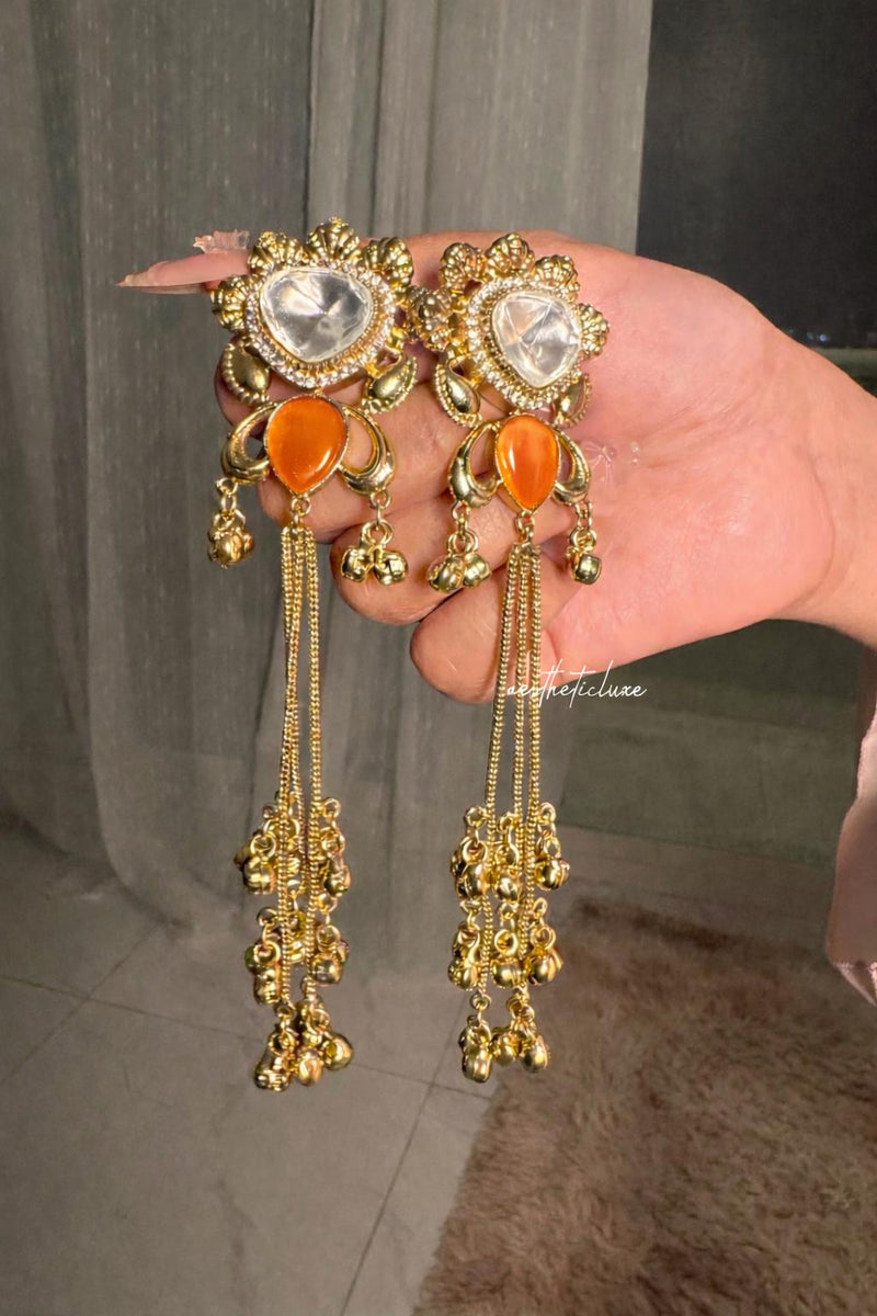 Kashmiri Yellow Canary Earrings | Gold-Tone Kundan Indian Bridal Polki Jewelry