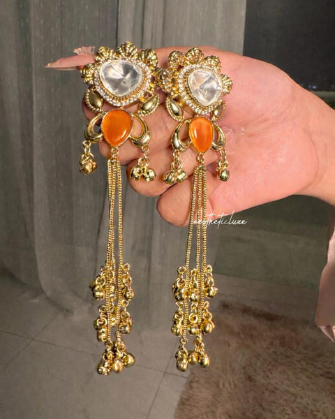 Kashmiri Yellow Canary Earrings | Gold-Tone Kundan Indian Bridal Polki Jewelry