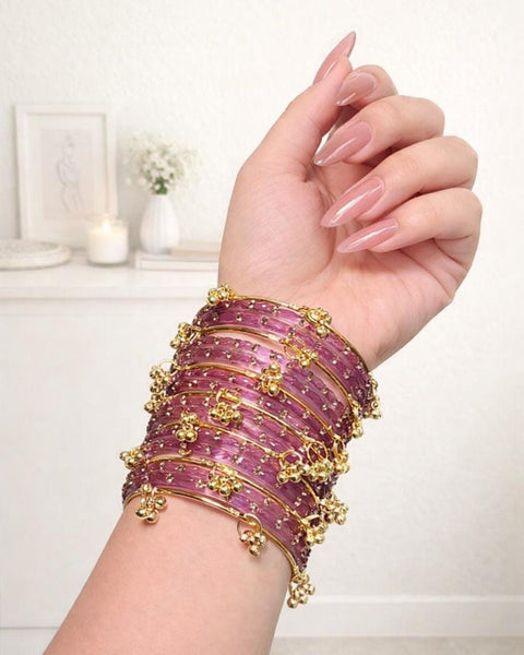 Purple Kashmiri Ghungroo Bangles Set | Ghungroo Gold Bangles | Purple Glass Bridal Churiya | Trending Bangles