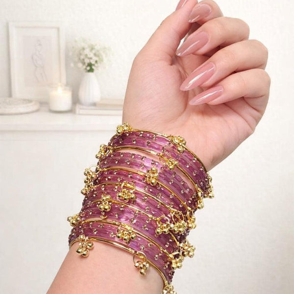 Purple Kashmiri Ghungroo Bangles Set | Ghungroo Gold Bangles | Purple Glass Bridal Churiya | Trending Bangles