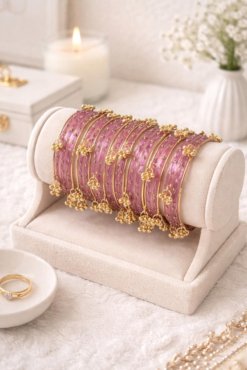 Purple Kashmiri Ghungroo Bangles Set | Ghungroo Gold Bangles | Purple Glass Bridal Churiya | Trending Bangles