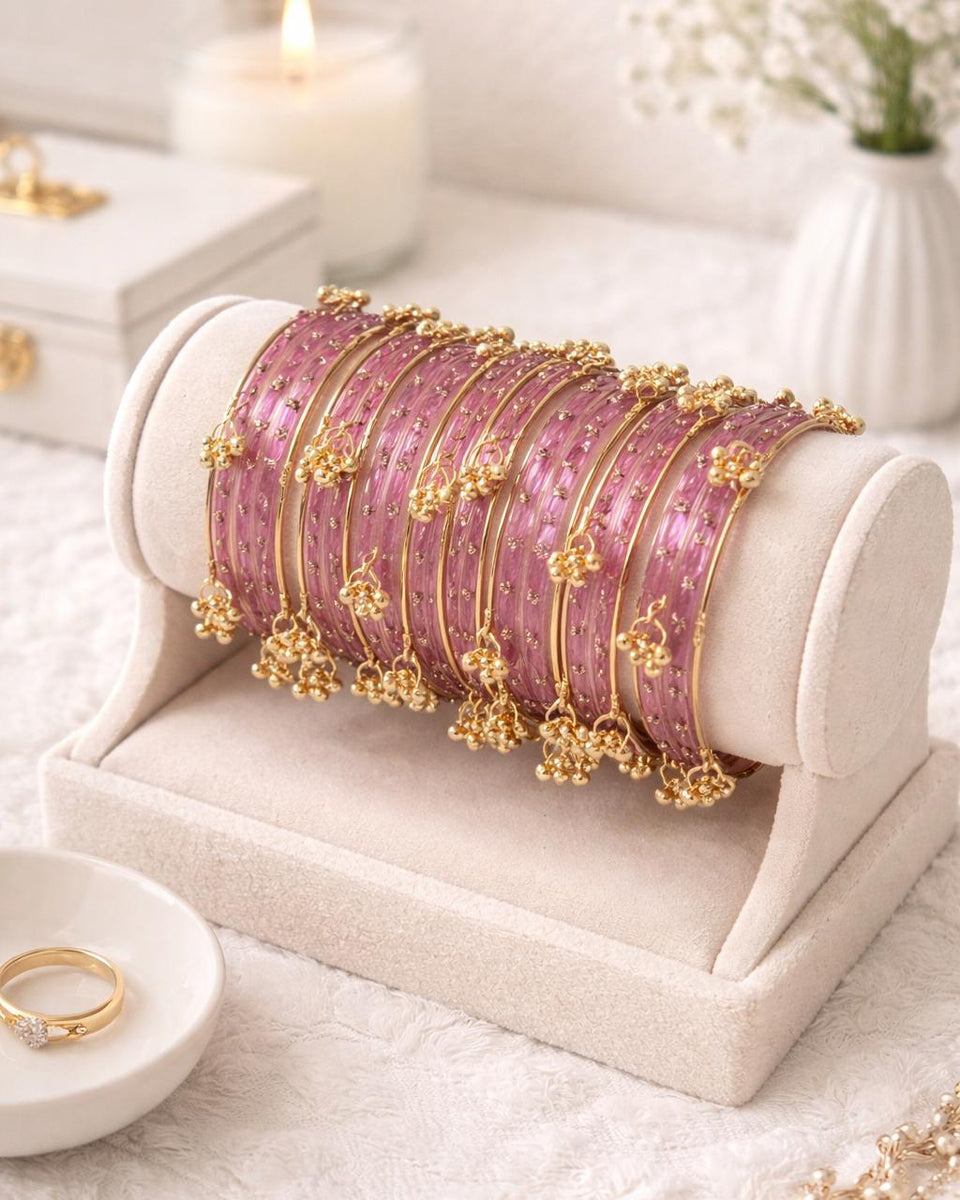 Purple Kashmiri Ghungroo Bangles Set | Ghungroo Gold Bangles | Purple Glass Bridal Churiya | Trending Bangles