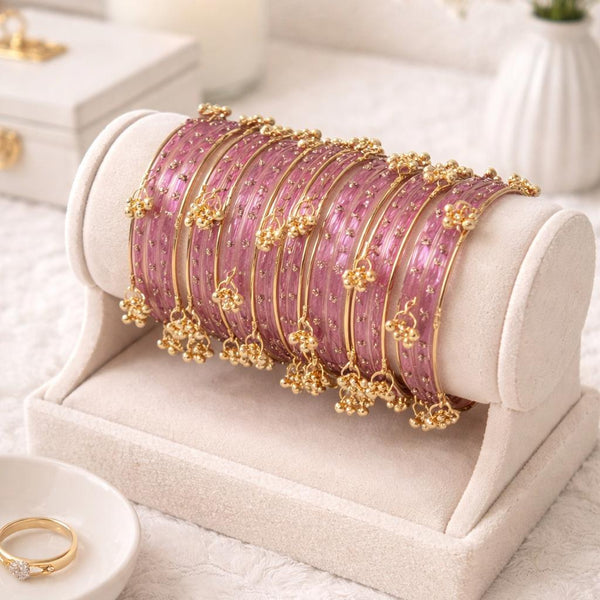 Purple Kashmiri Ghungroo Bangles Set | Ghungroo Gold Bangles | Purple Glass Bridal Churiya | Trending Bangles