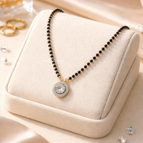 Mangalsutra Zircon Solitaire Necklace Chain Gold Plated | Kiara Advani Inspired | Modern Dainty Black Beads | Wedding Jewelry Gift for Wife