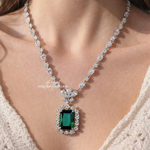 Alia Bhatt Emerald green Pendant Set in American Diamond Classy high quality cz zircon jewelry for wedding