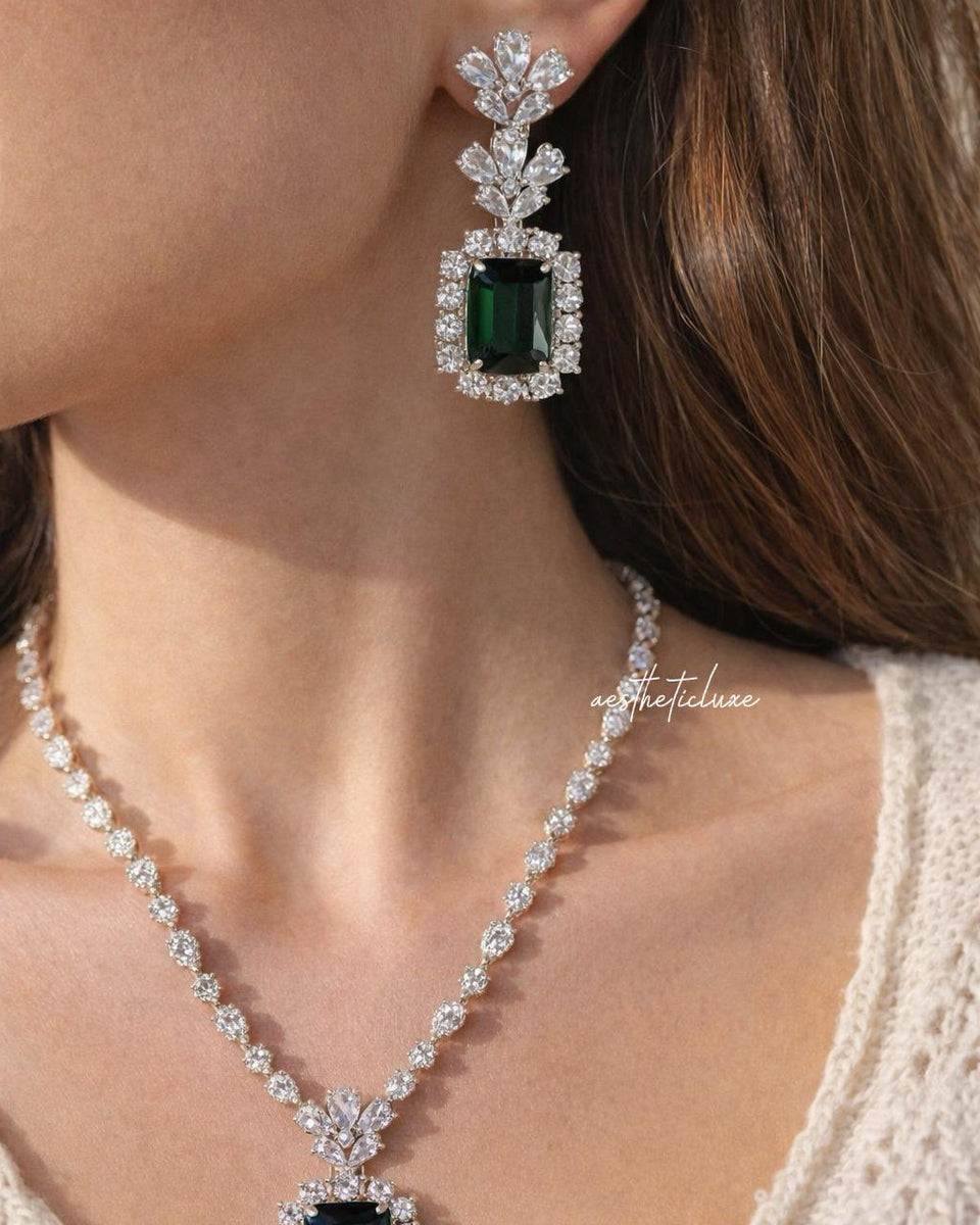 Alia Bhatt Emerald green Pendant Set in American Diamond Classy high quality cz zircon jewelry for wedding