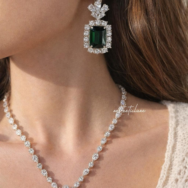Alia Bhatt Emerald green Pendant Set in American Diamond Classy high quality cz zircon jewelry for wedding