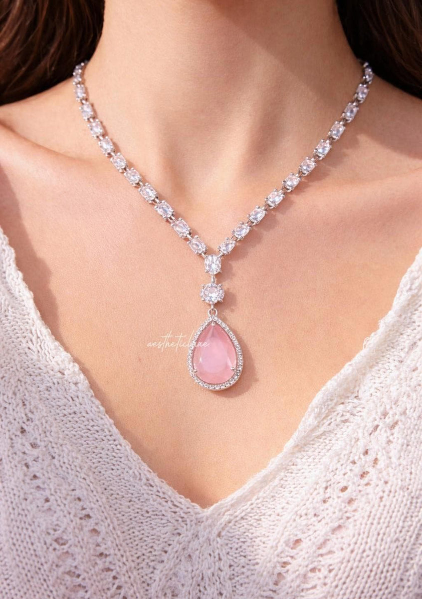 Pink Zircon Bridal Necklace Set | Sabyasachi Inspired Choker Jewelry | Indian Wedding Jewelry | Bollywood Statement Necklace for Her