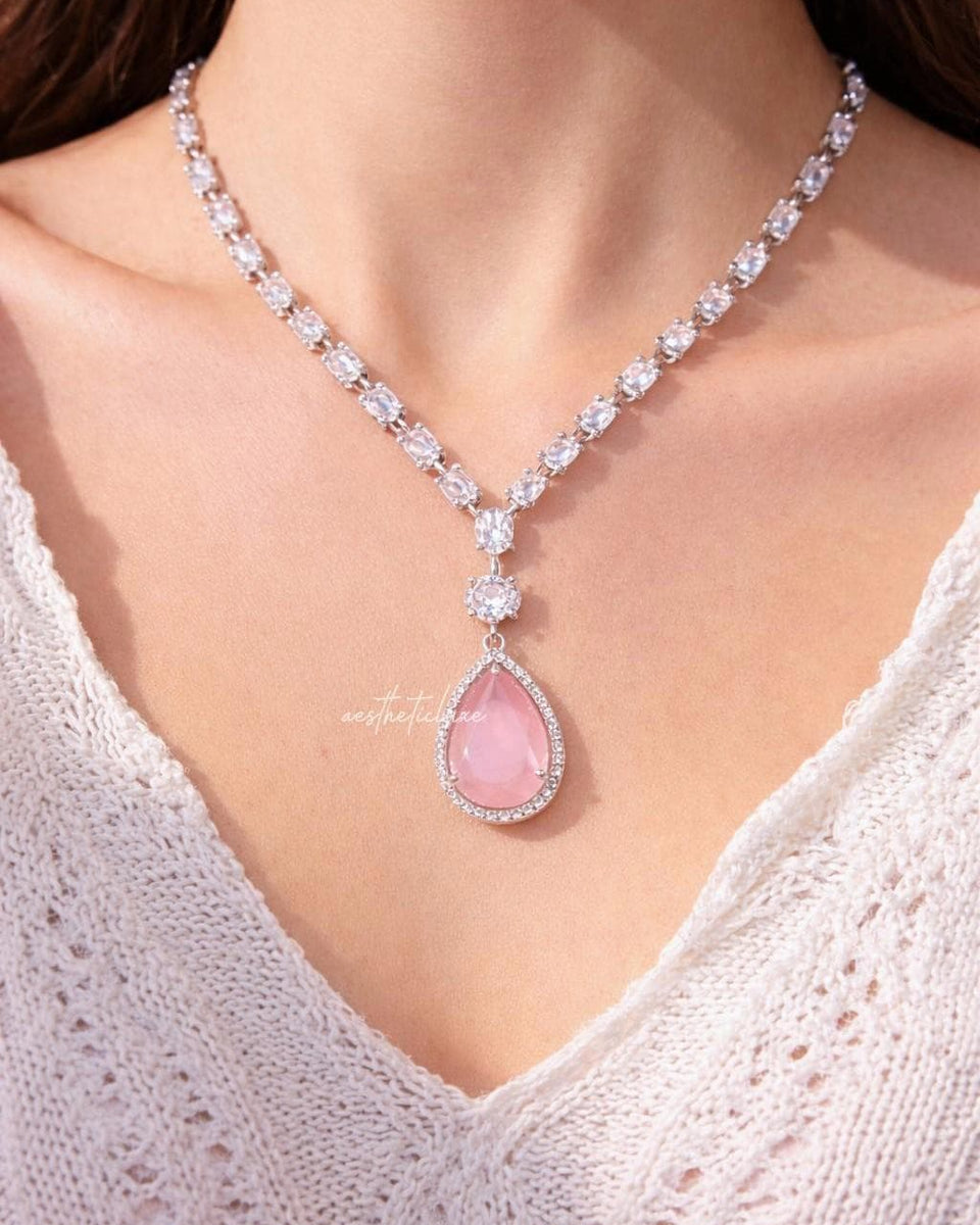 Pink Zircon Bridal Necklace Set | Sabyasachi Inspired Choker Jewelry | Indian Wedding Jewelry | Bollywood Statement Necklace for Her