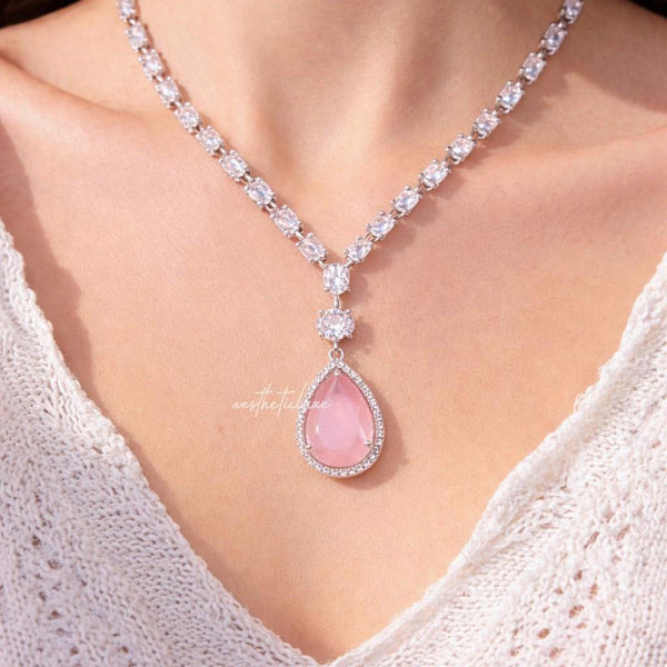 Pink Zircon Bridal Necklace Set | Sabyasachi Inspired Choker Jewelry | Indian Wedding Jewelry | Bollywood Statement Necklace for Her