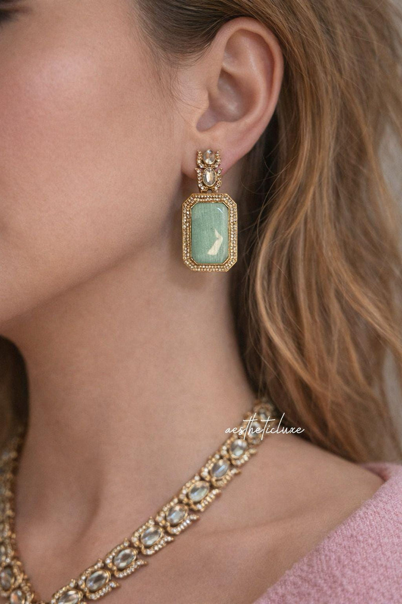 Green Emerald Doublet CZ Polki Kundan Necklace Set | 22K Gold Plated Bridal Jewelry Set