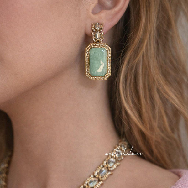 Green Emerald Doublet CZ Polki Kundan Necklace Set | 22K Gold Plated Bridal Jewelry Set