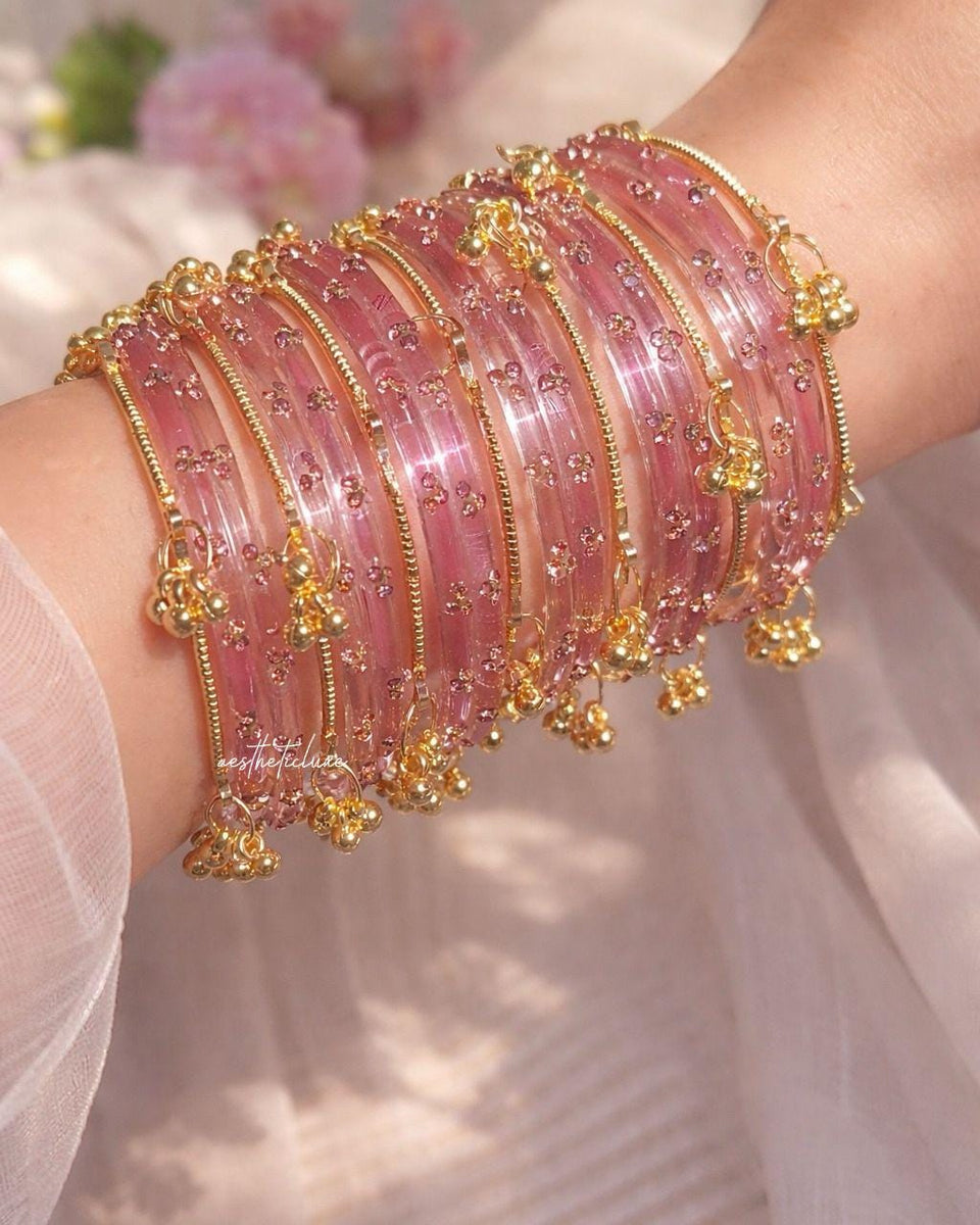 Raindrop Glass and Kashmiri Ghungroo Bangles Sets | 3 Set Glass Bridal Churiya |  Trending Raindrop Bangles